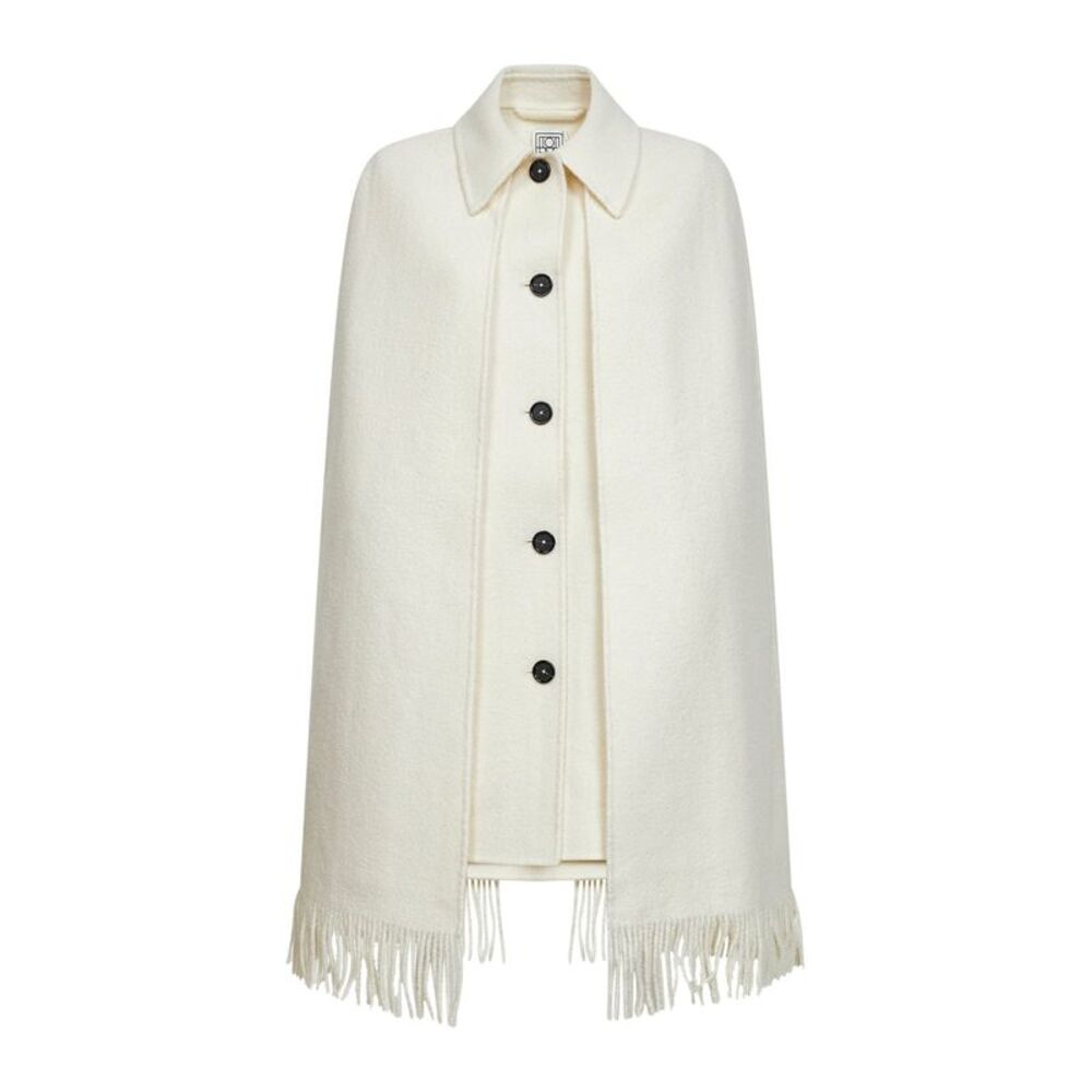 Toteme Women White Bouclé Fringe Cape Coat